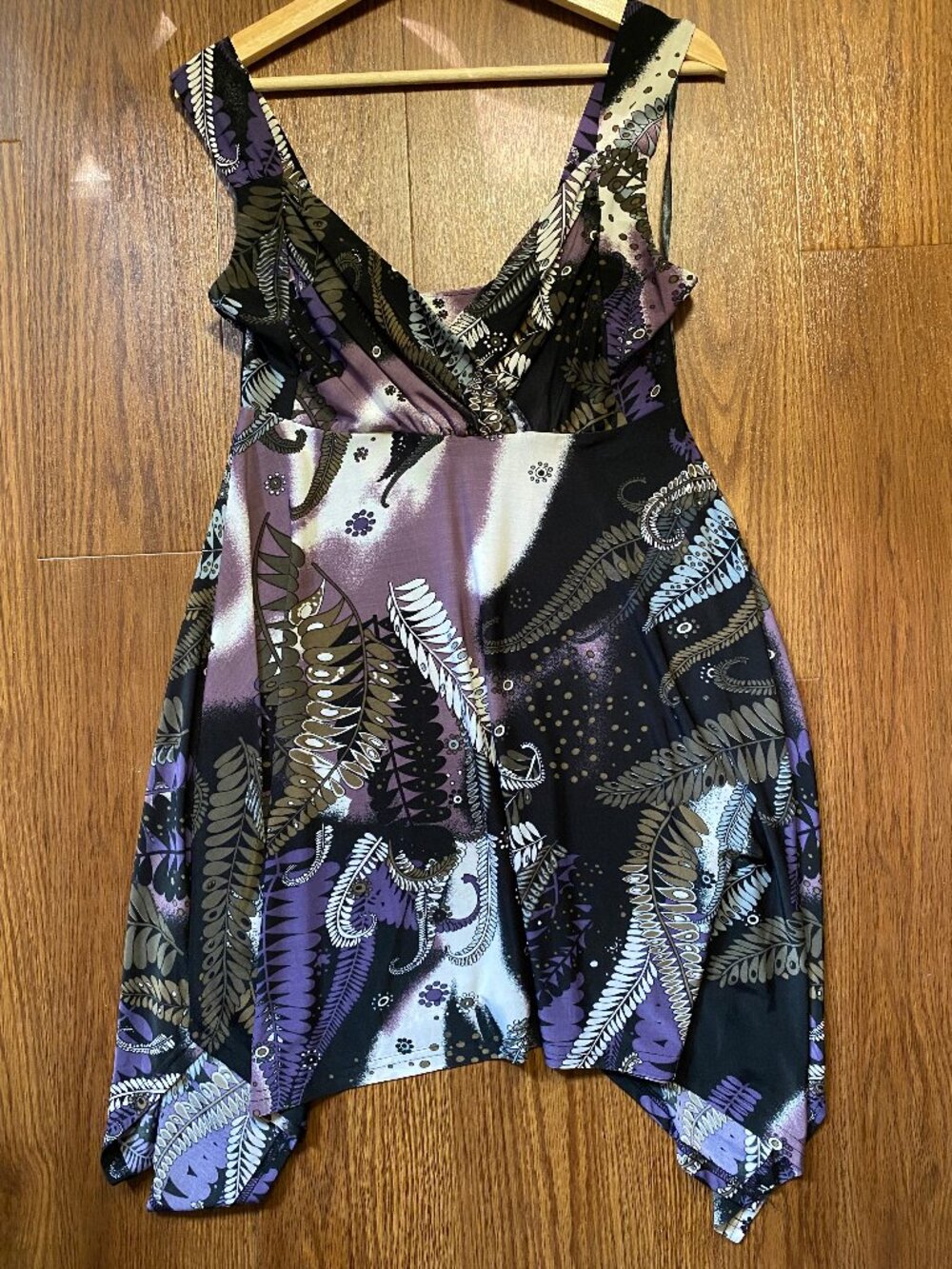 VTG Katies Australia Paisley Handkerchief Hem Faux Wrap Midi Dress Purple S